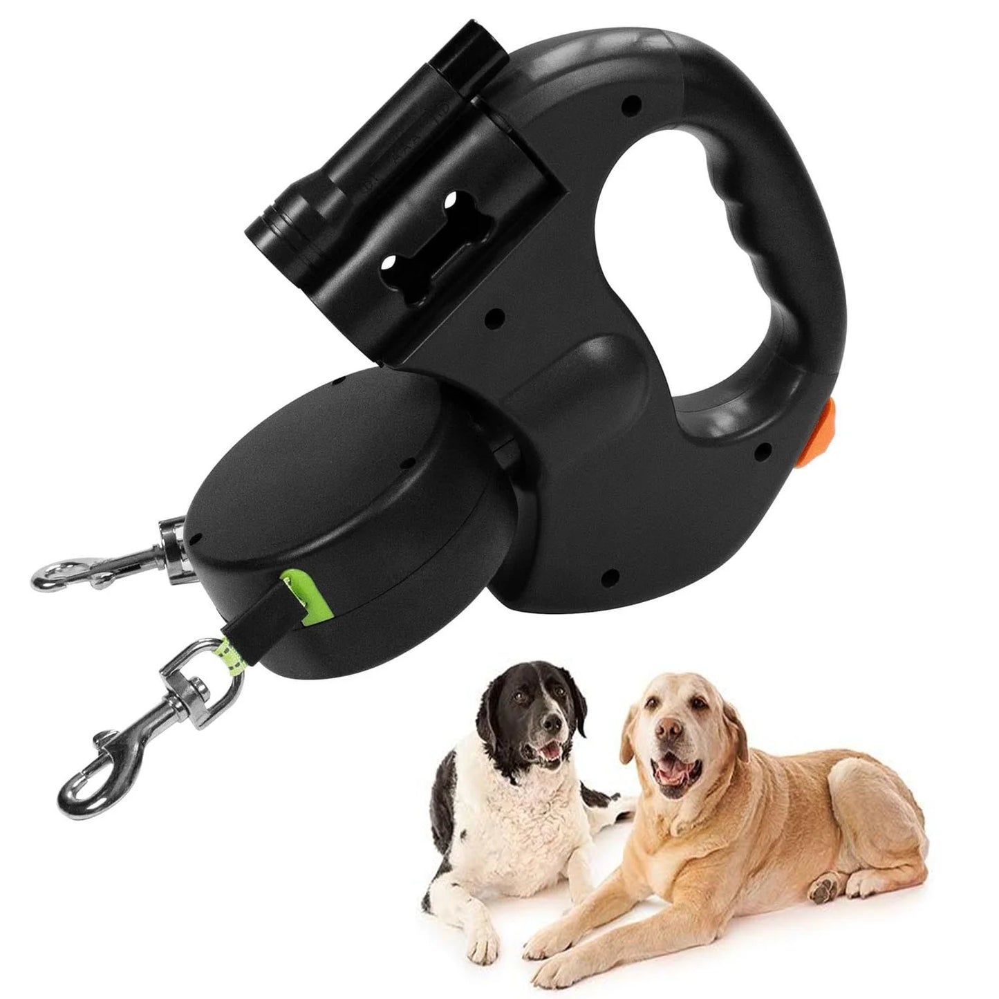 Auto Retractable Double-Ended Dog Leash 3m with LED Flashlight, Waste Bag Holder & 360° Rotating Dual Traction Rope – Pet Supplies for Two Dogs